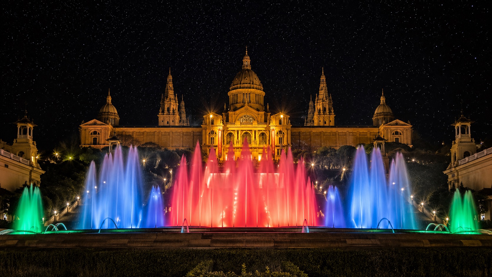 Magic Fountain на Монжуїку зі світломузичним шоу проти MNAC уночі