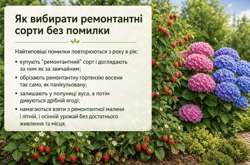 Ремонтантний сорт полуниці, малини, гортензії: що це таке і як це працює