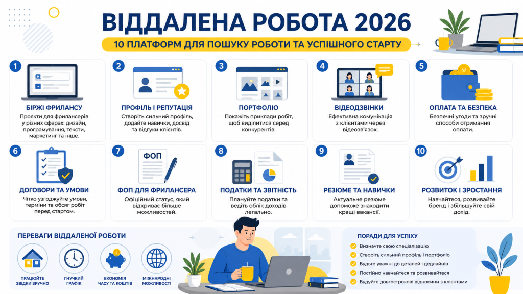 Віддалена робота 2026: ТОП-10 платформ для пошуку та як почати працювати з дому