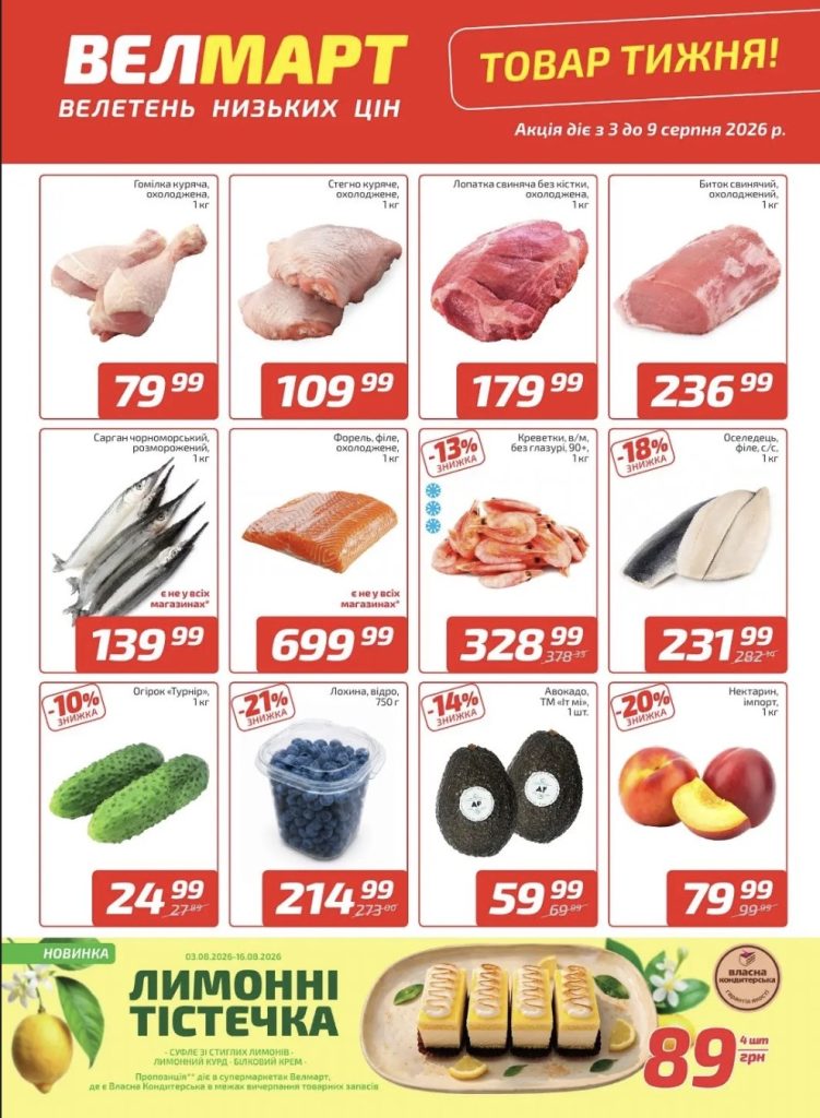 Велмарт знизив ціни на популярні продукти: що вигідно купити з 3 по 9 серпня