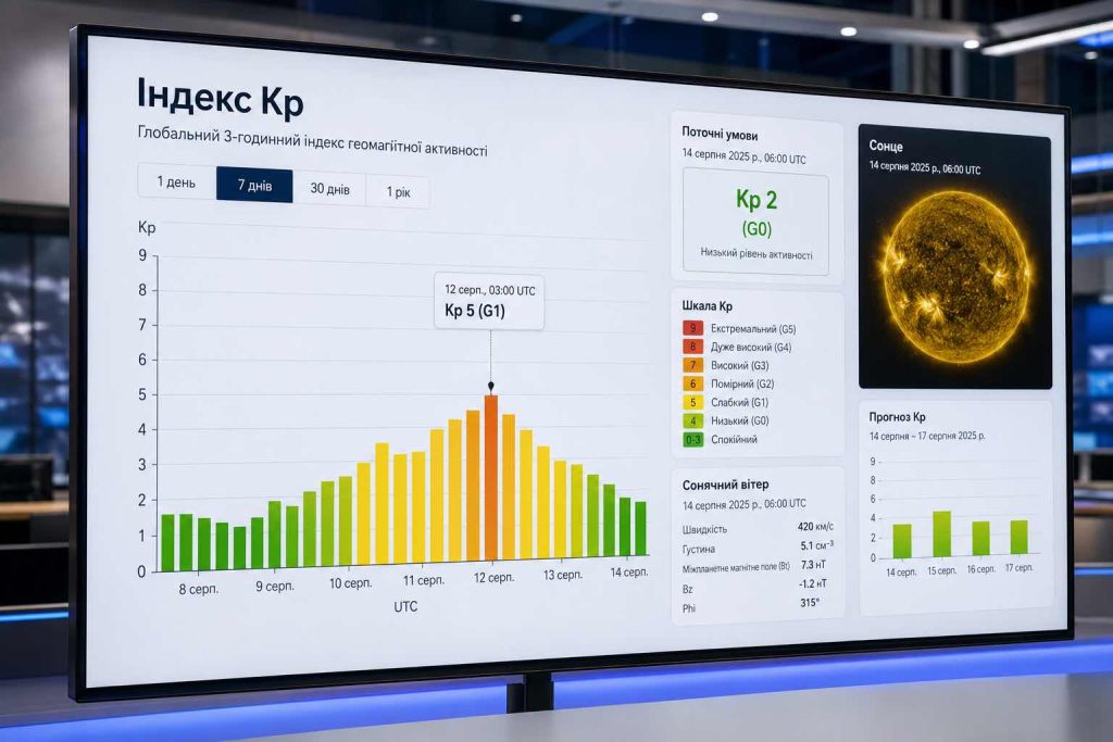Kp зросте до 5: точний прогноз магнітної бурі на 12–13 серпня 2026 року для України