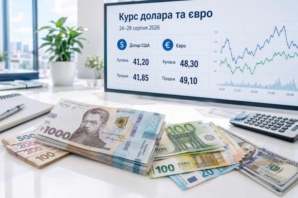 Курс валют на тиждень 24–28 серпня: скільки коштуватимуть долар та євро