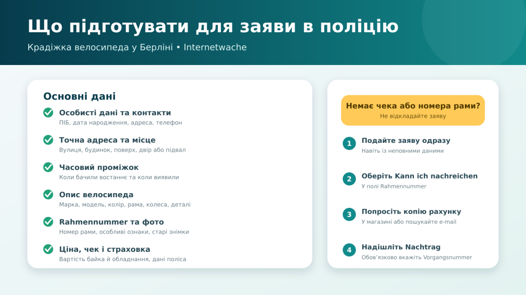Які дані потрібні для заяви про крадіжку велосипеда в Берліні