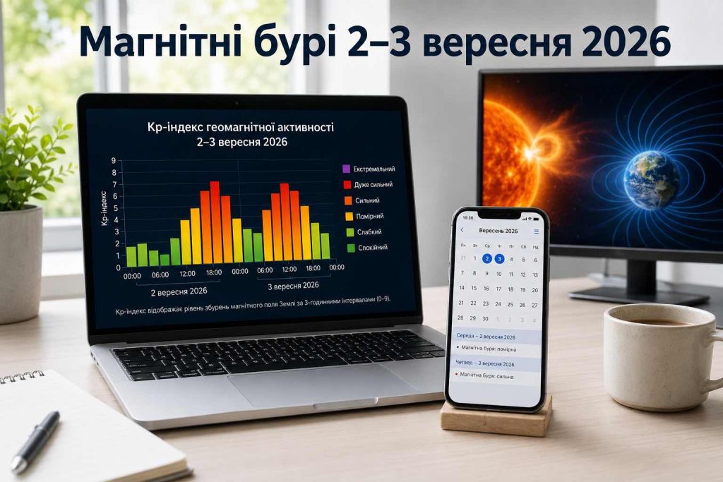 Магнітні бурі 2–3 вересня 2026: свіжий прогноз Kp по годинах для України