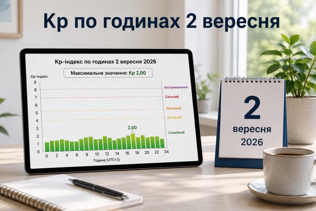 Магнітні бурі 2–3 вересня 2026: свіжий прогноз Kp по годинах для України