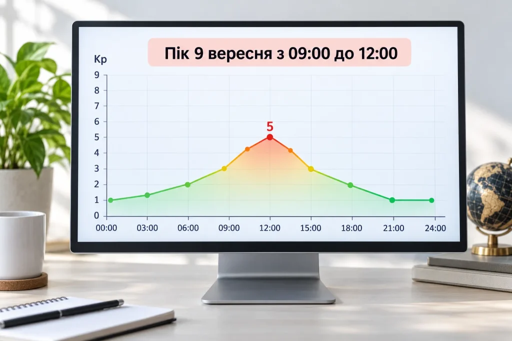 графік прогнозованого індексу Kp на 9–10 вересня за київським часом