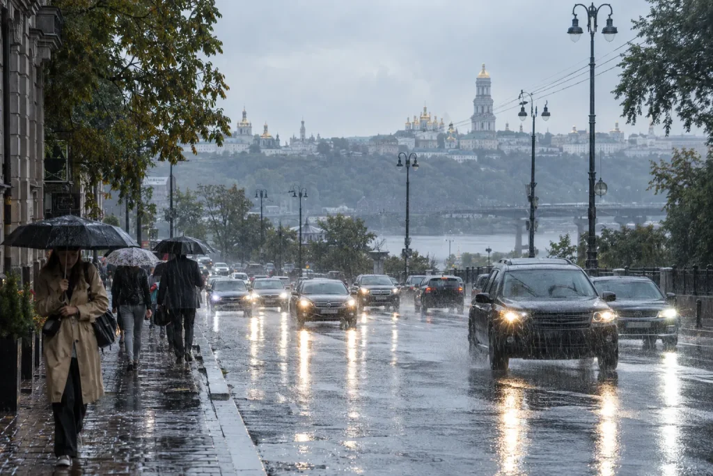  сильний ранковий дощ і прохолодна погода в Києві