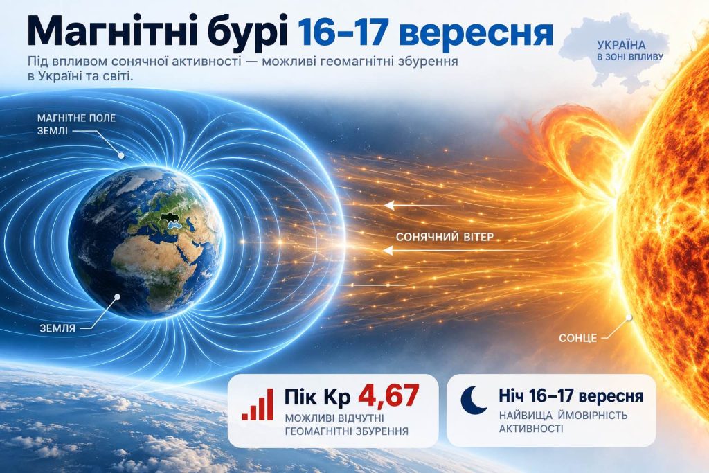 Чи буде магнітна буря 16–17 вересня: названо найактивніші години та прогноз для України
