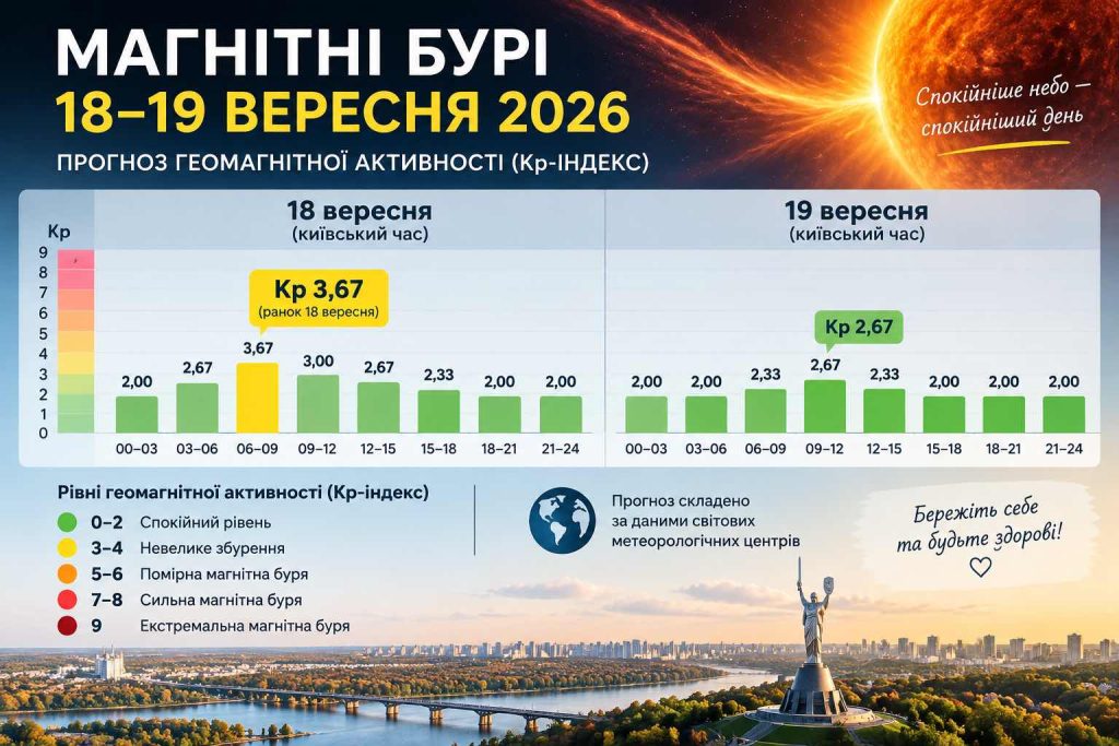 Магнітні бурі 18–19 вересня: коли буде пік Kp та як метеозалежним полегшити стан