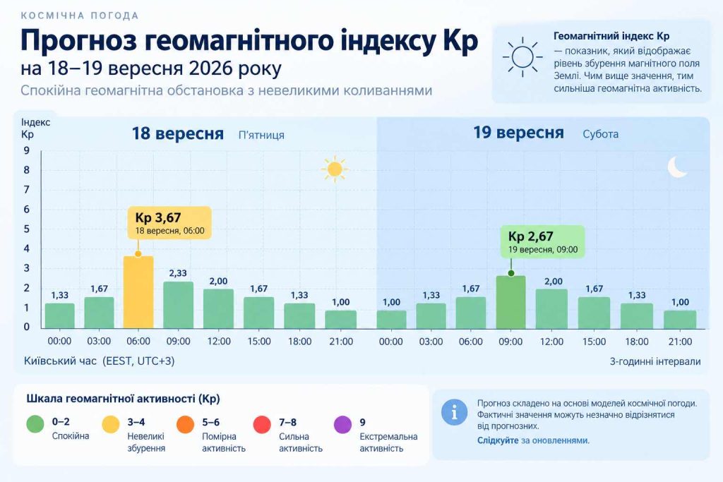 Магнітні бурі 18–19 вересня: коли буде пік Kp та як метеозалежним полегшити стан